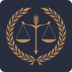 an icon of scales and a wreath surrounding